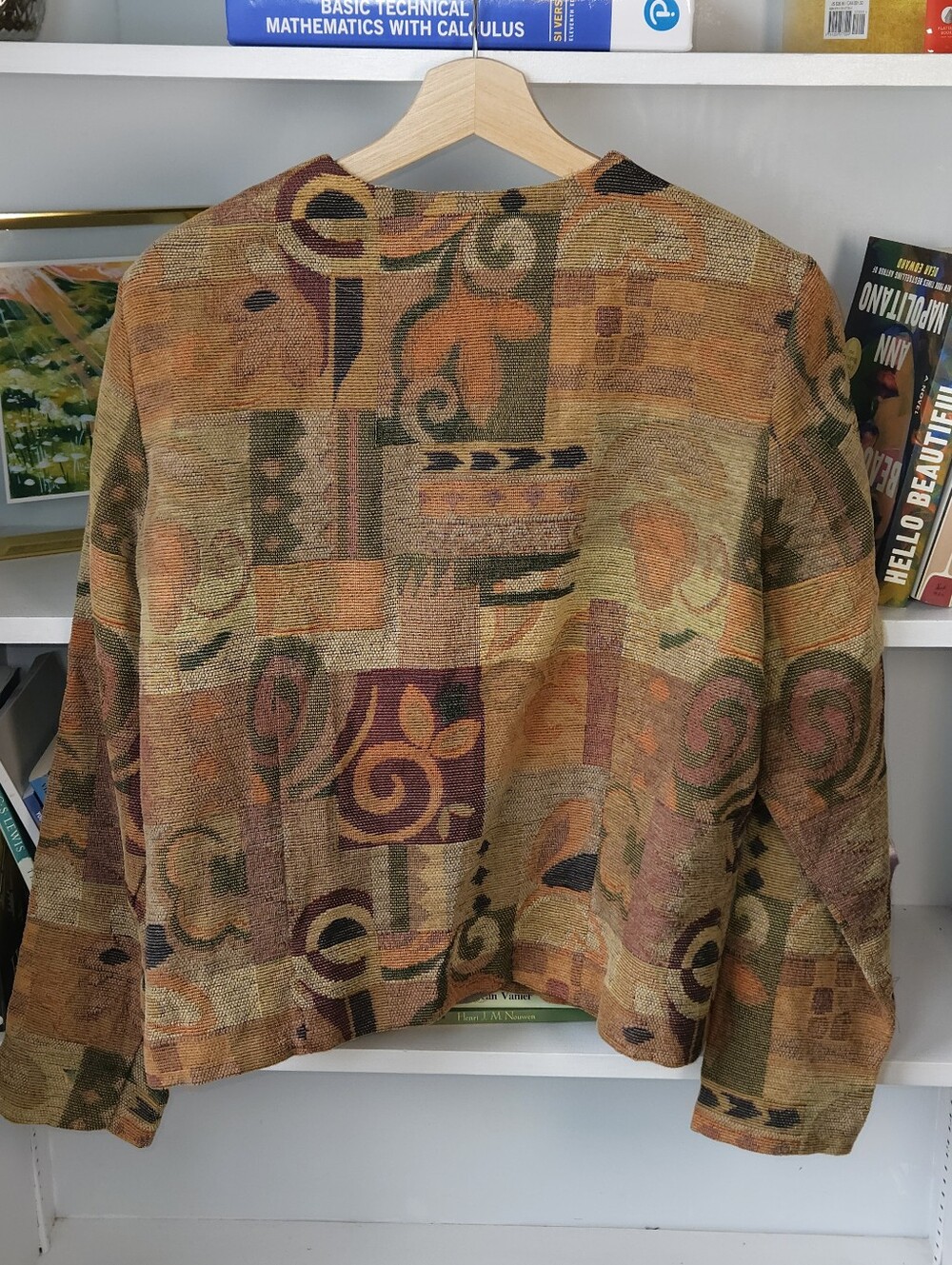 Vintage Canvas Coat Patterned Patchwork Jacket Size Large Fall Boho Southwestern - Picture 4 of 7